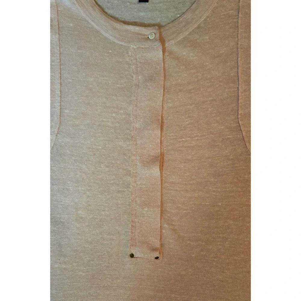 J. Crew Women's L Classic Chic Linen Blend Henley Sweater Blush Pink Long Sleeve